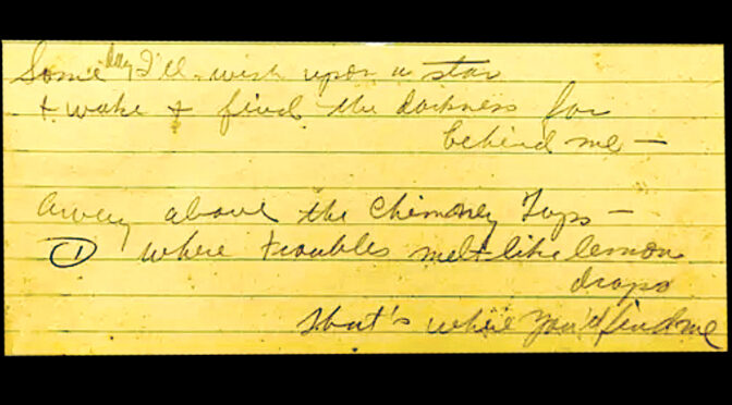 "Over the Rainbow" draft of lyric fragment